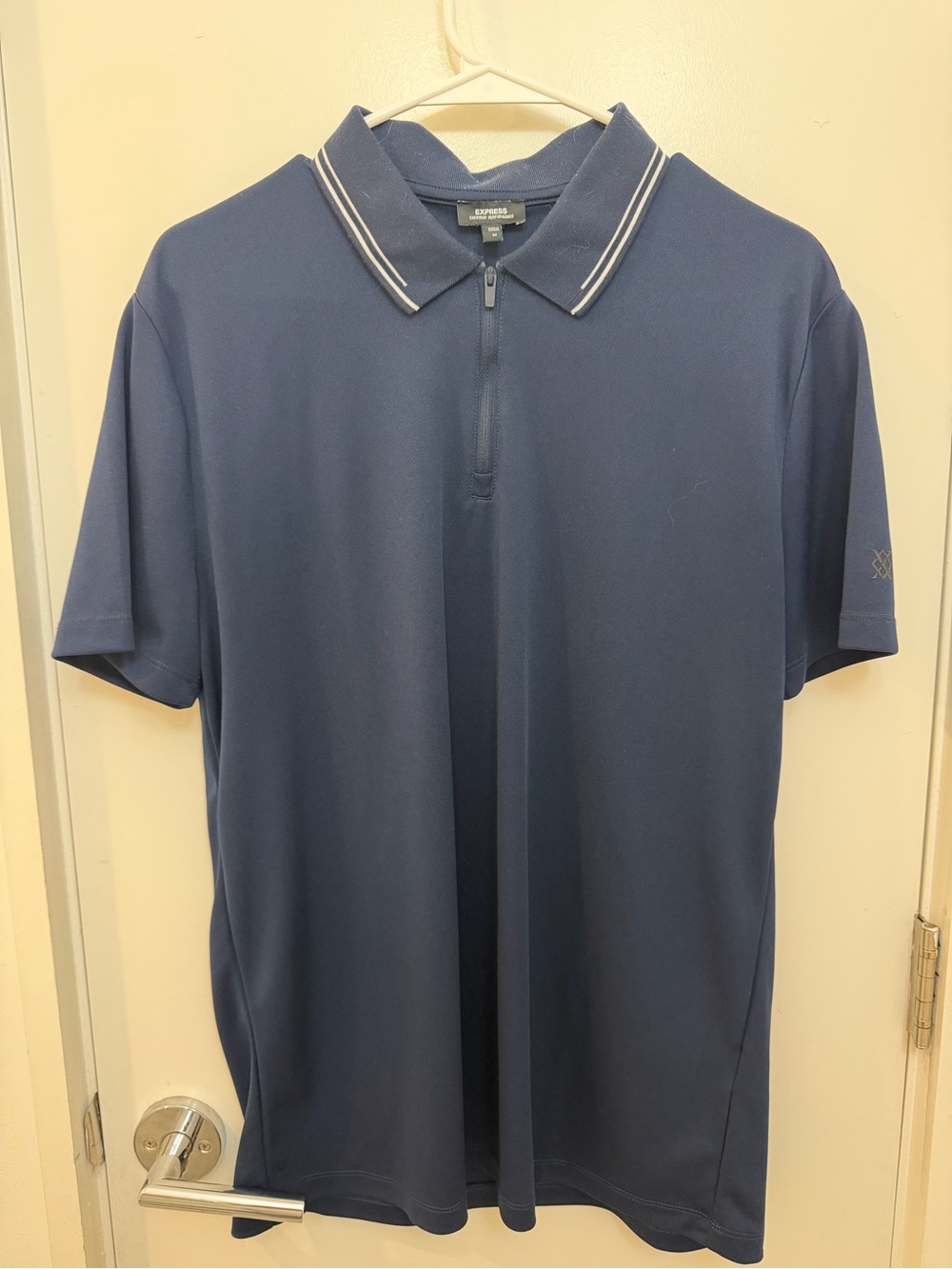 Express Men's Navy Polo with Zip Neck